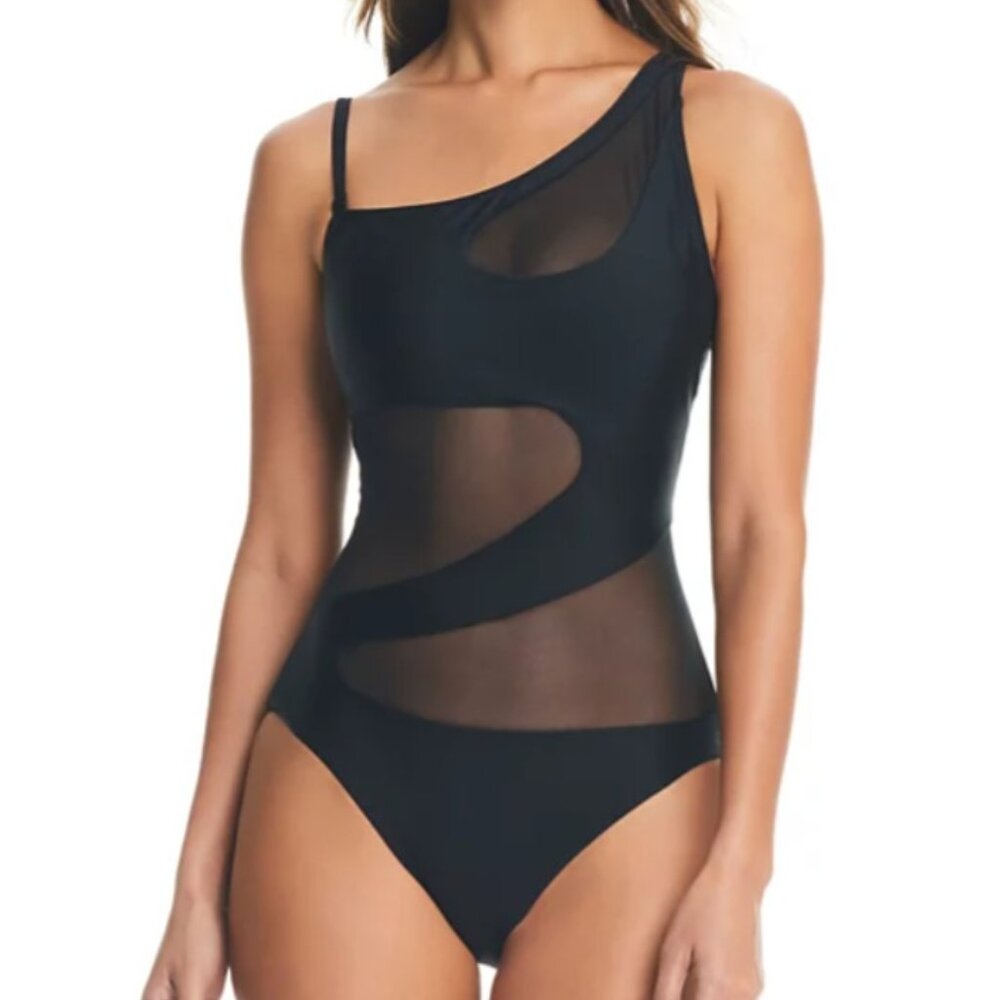 Bar III One-Shoulder Mesh Cutout Swimsuit - Picture 9 of 9